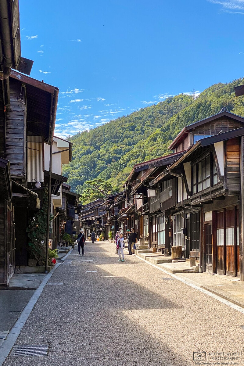 Narai-juku in Nagano Prefecture was the thirty-fourth of the sixty-nine stations of the Nakasendō. Its main road retains a historical row of Edo period houses along the street. © 2022 Norbert Woehnl Photography.