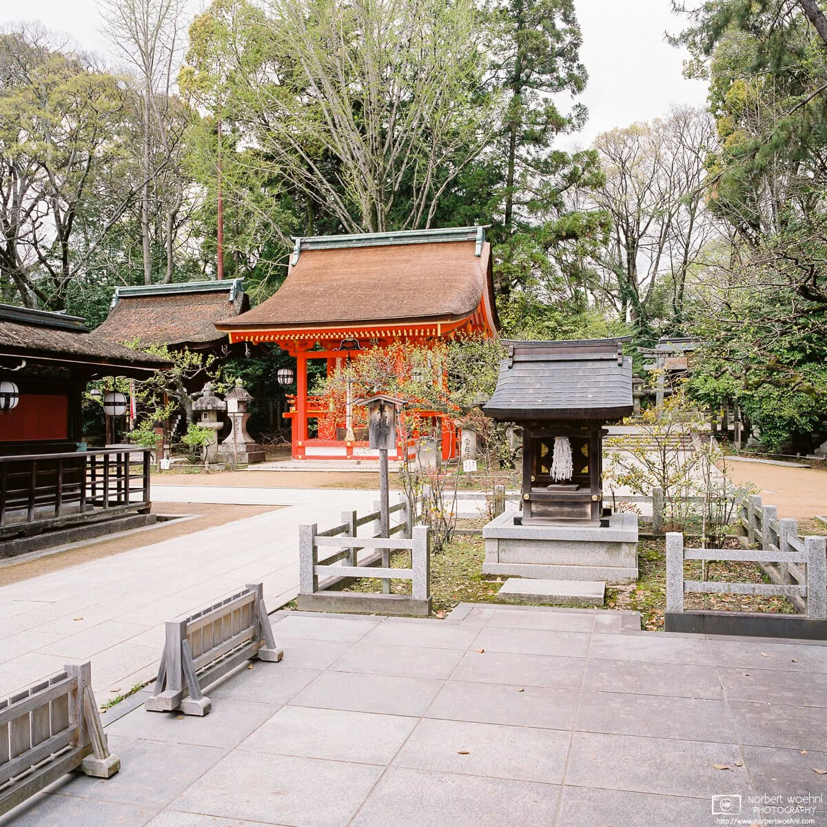 Various structures on the premises of Kitano Tenmangu Shrine in Kyoto, Japan. © 2016 Norbert Woehnl Photography.