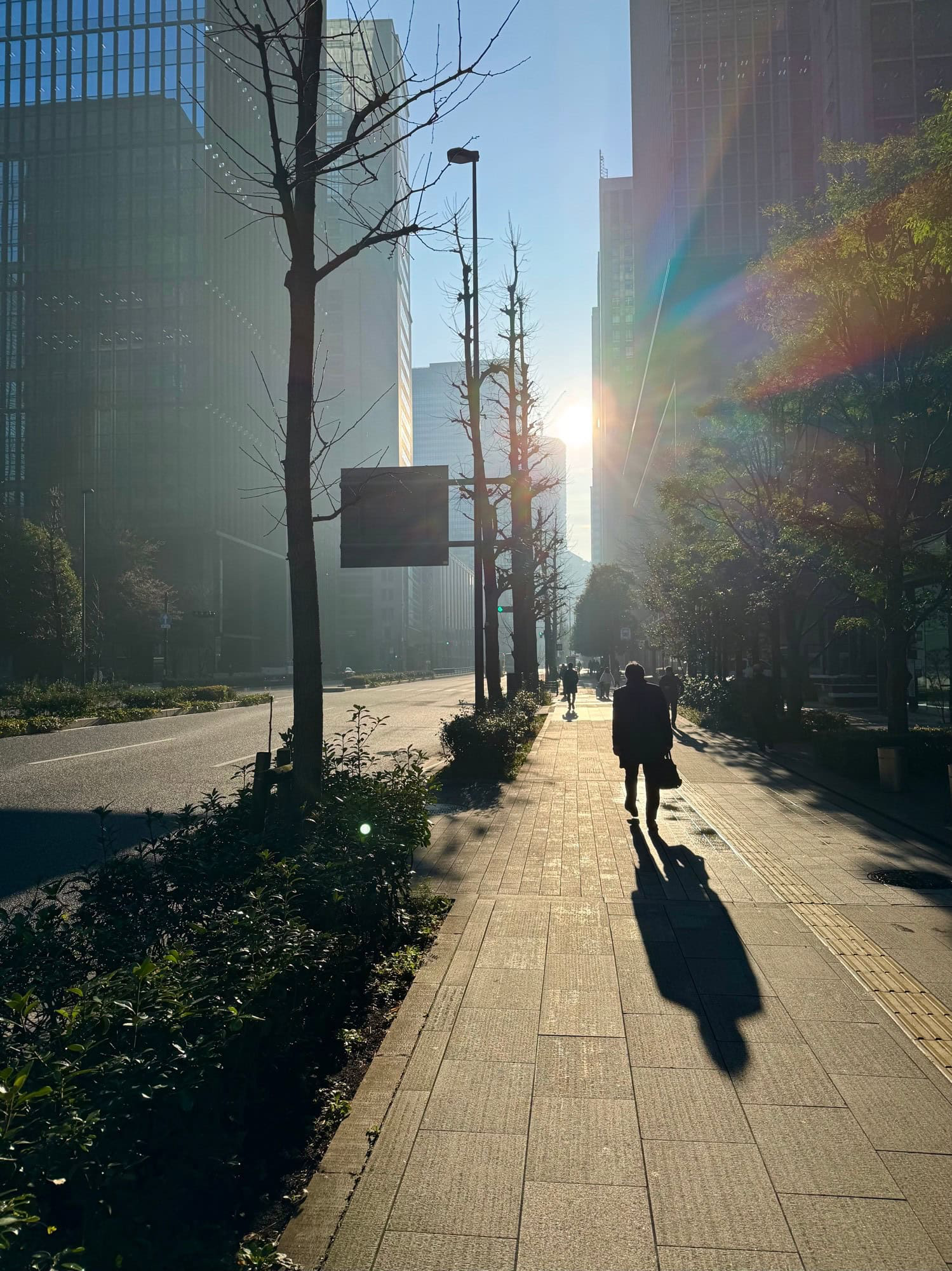 The morning sun is flooding a street in the Otemachi / Marunouchi areas of Tokyo, Japan. © 2025 Norbert Woehnl Photography.