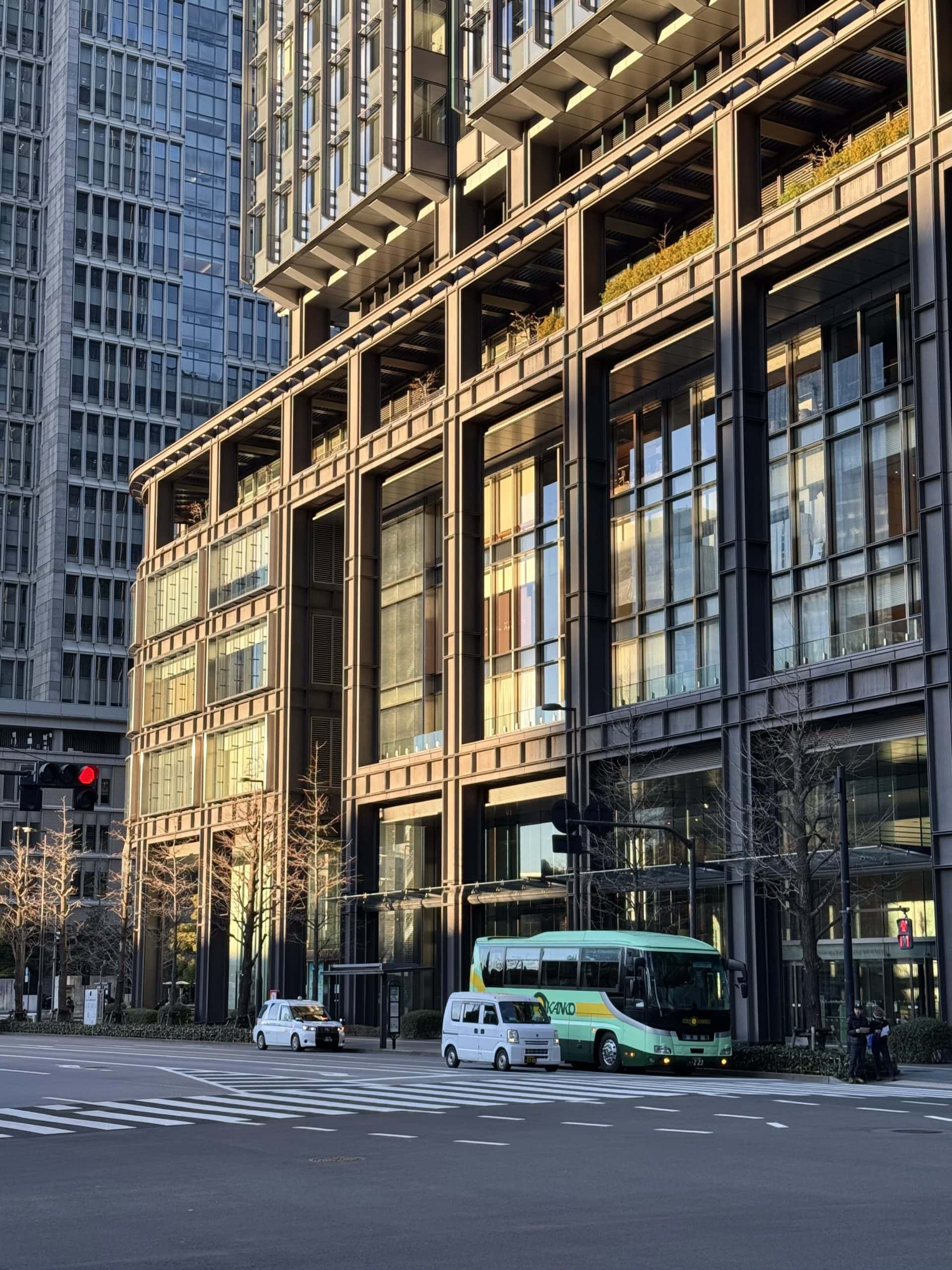 The February morning sun illuminates the lower portion of the Shin-Marunouchi Building, situated just opposite Tokyo Station. © 2025 Norbert Woehnl Photography.