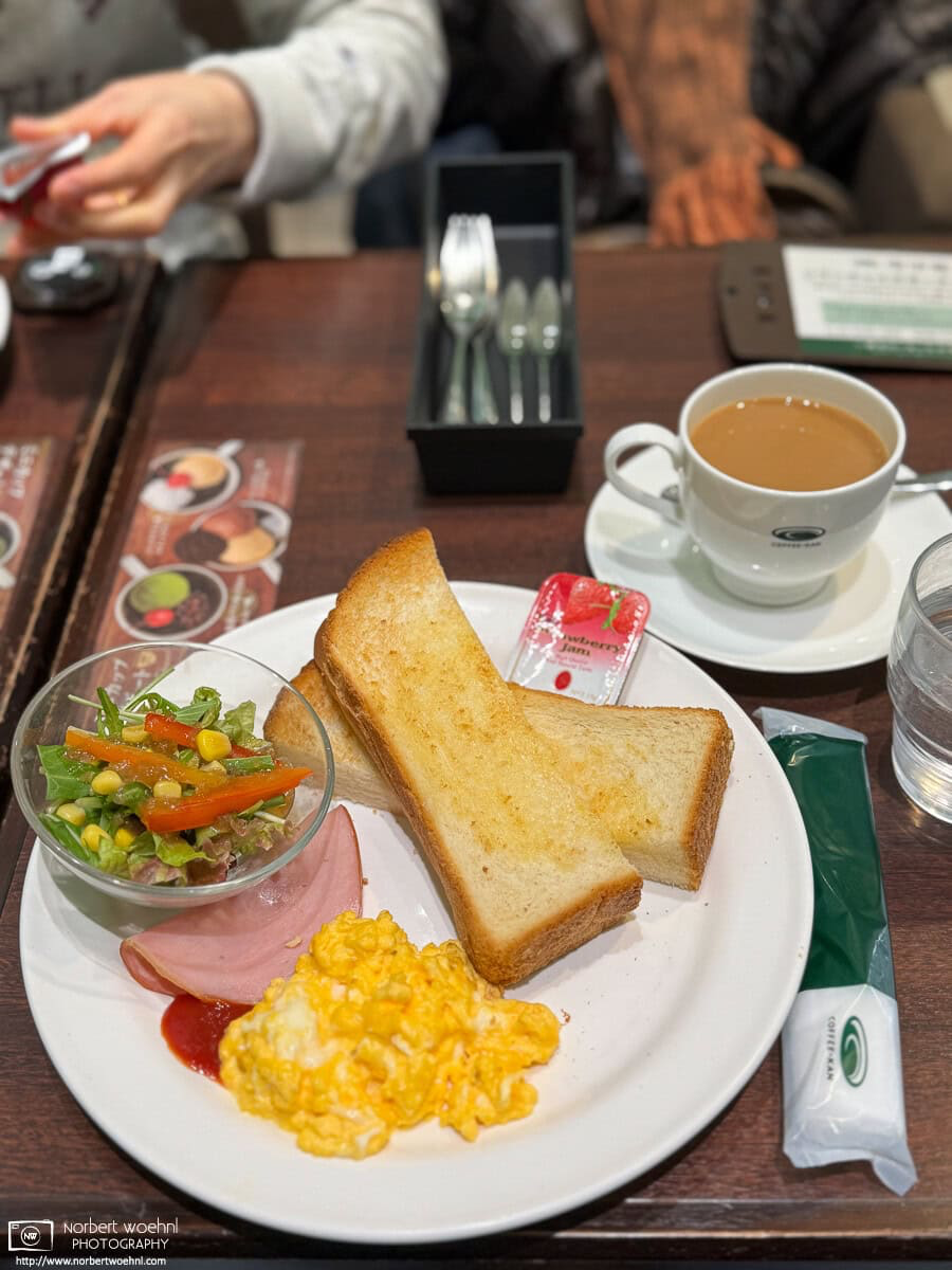 I had the Toast and scrambled egg set with an additional side of strawberry jam from the morning menu at a Coffee-Kan coffee shop in the Itabashi Ward of Tokyo, Japan. © 2025 Norbert Woehnl Photography.