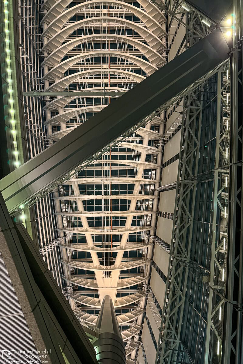 Nighttime architectural photo taken at Tokyo International Forum in Yurakucho, Tokyo. © 2023 Norbert Woehnl Photography.