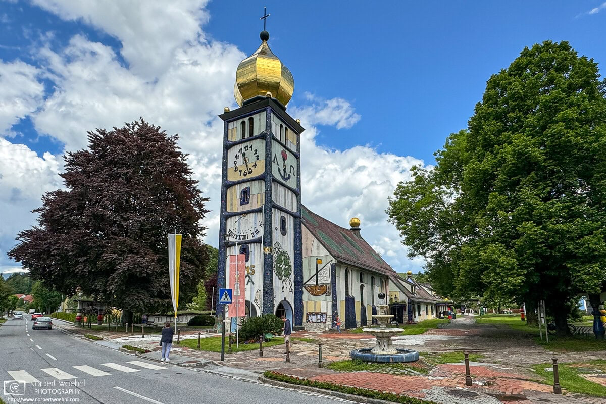 St. Barbara Church (also known as Hundertwasser Church) in Bärnbach, Styria, Austria. © 2024 Norbert Woehnl Photography.