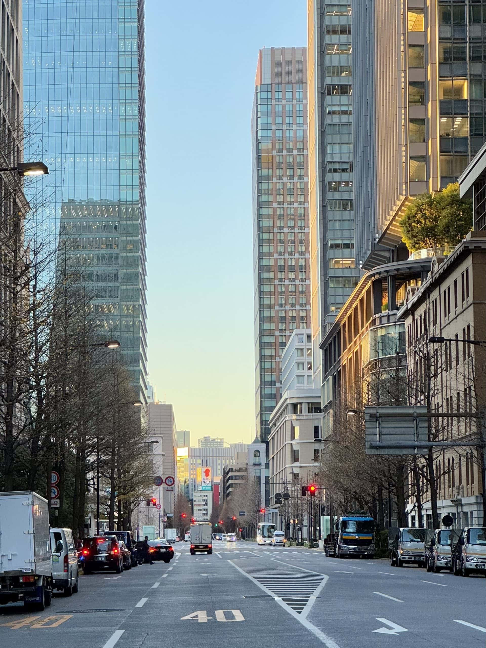 A look in roughly southern direction down Metropolitan Route 402 in Tokyo on a January morning. The sun is casting a soft light on the high rises in the area. © 2025 Norbert Woehnl Photography.